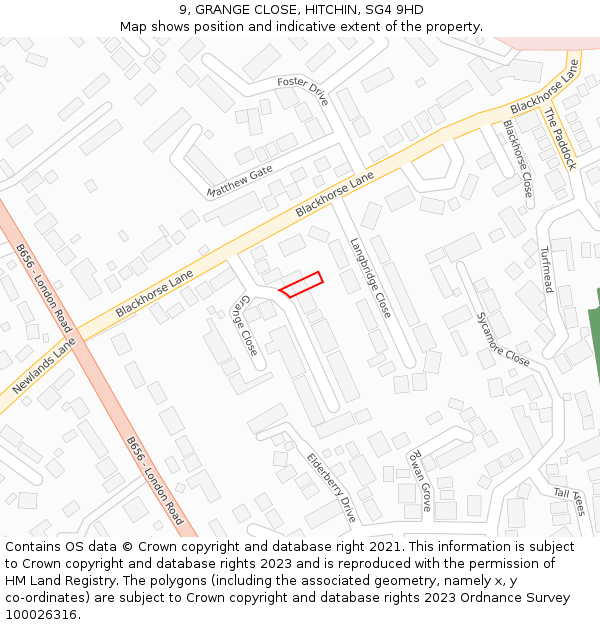 9, GRANGE CLOSE, HITCHIN, SG4 9HD: Location map and indicative extent of plot