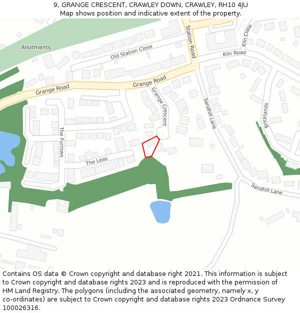 9, GRANGE CRESCENT, CRAWLEY DOWN, CRAWLEY, RH10 4JU: Location map and indicative extent of plot