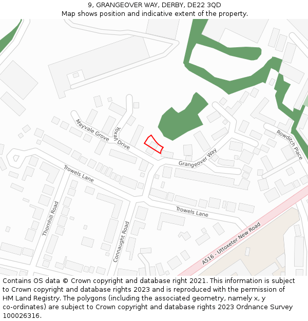 9, GRANGEOVER WAY, DERBY, DE22 3QD: Location map and indicative extent of plot