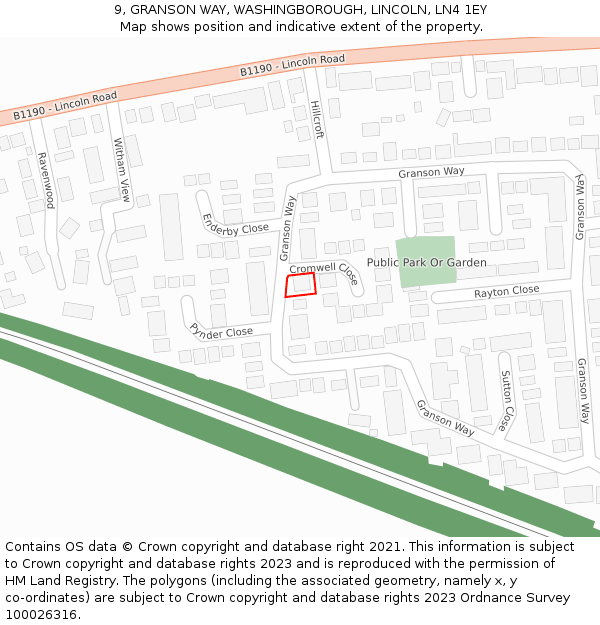 9, GRANSON WAY, WASHINGBOROUGH, LINCOLN, LN4 1EY: Location map and indicative extent of plot
