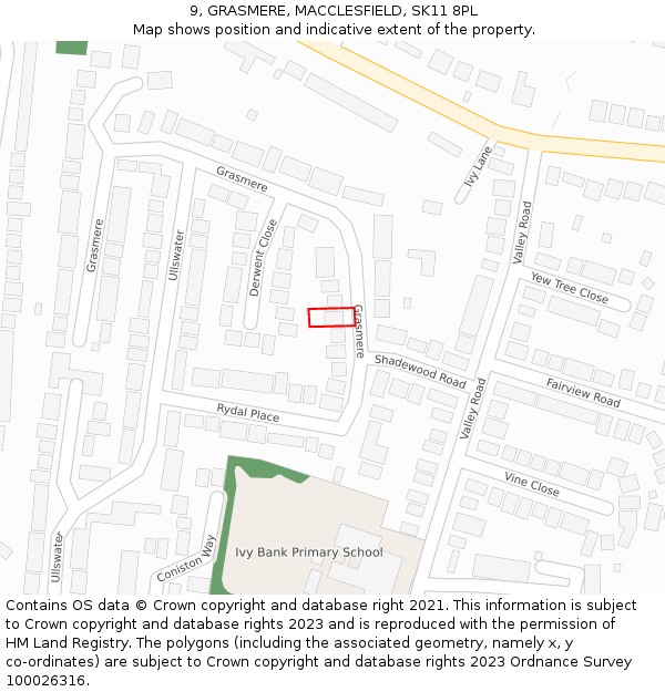 9, GRASMERE, MACCLESFIELD, SK11 8PL: Location map and indicative extent of plot