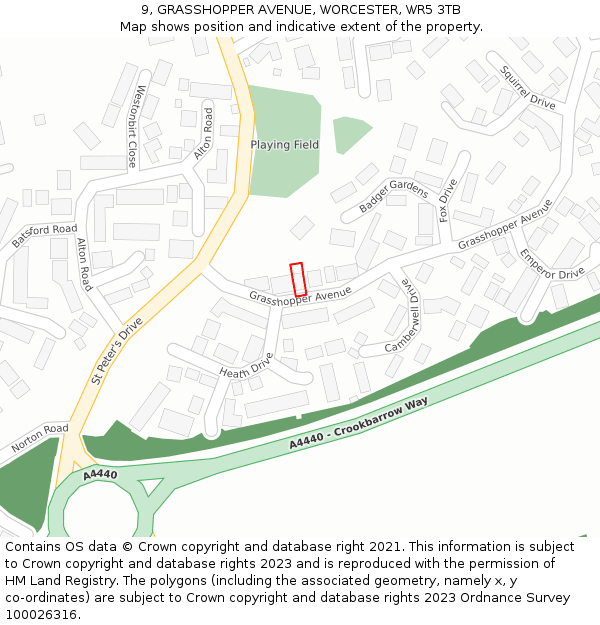 9, GRASSHOPPER AVENUE, WORCESTER, WR5 3TB: Location map and indicative extent of plot