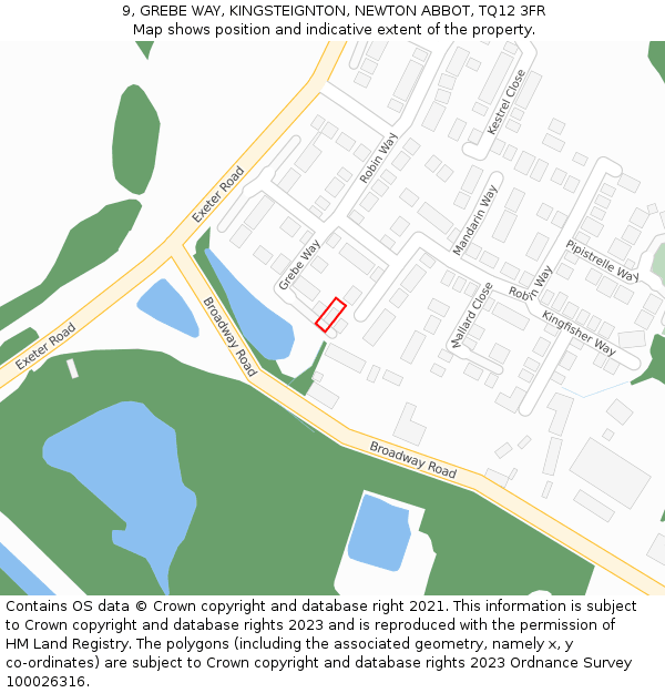 9, GREBE WAY, KINGSTEIGNTON, NEWTON ABBOT, TQ12 3FR: Location map and indicative extent of plot