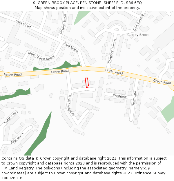 9, GREEN BROOK PLACE, PENISTONE, SHEFFIELD, S36 6EQ: Location map and indicative extent of plot