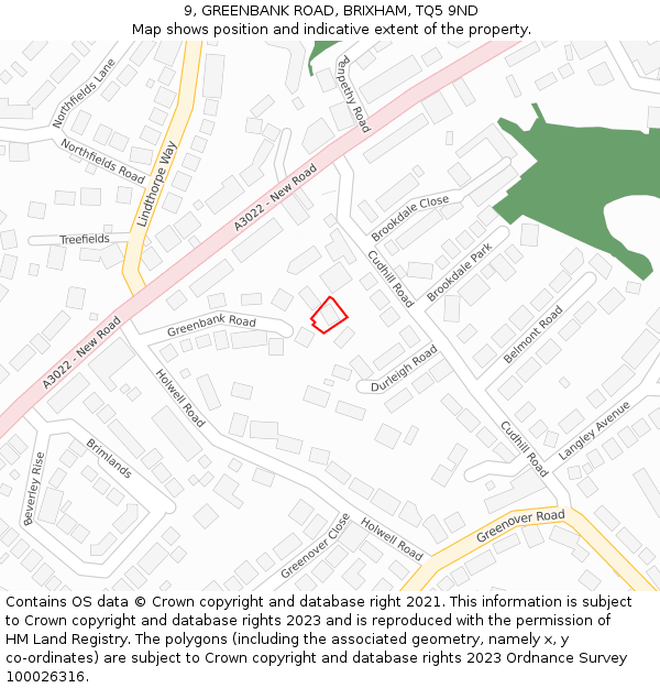 9, GREENBANK ROAD, BRIXHAM, TQ5 9ND: Location map and indicative extent of plot