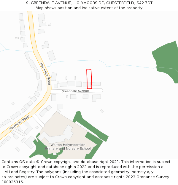 9, GREENDALE AVENUE, HOLYMOORSIDE, CHESTERFIELD, S42 7DT: Location map and indicative extent of plot