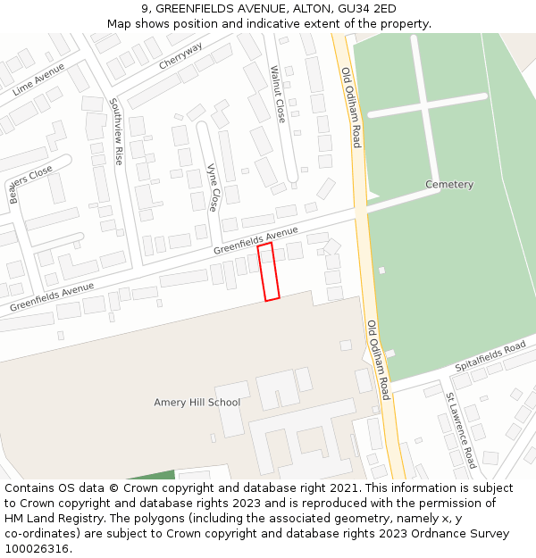 9, GREENFIELDS AVENUE, ALTON, GU34 2ED: Location map and indicative extent of plot