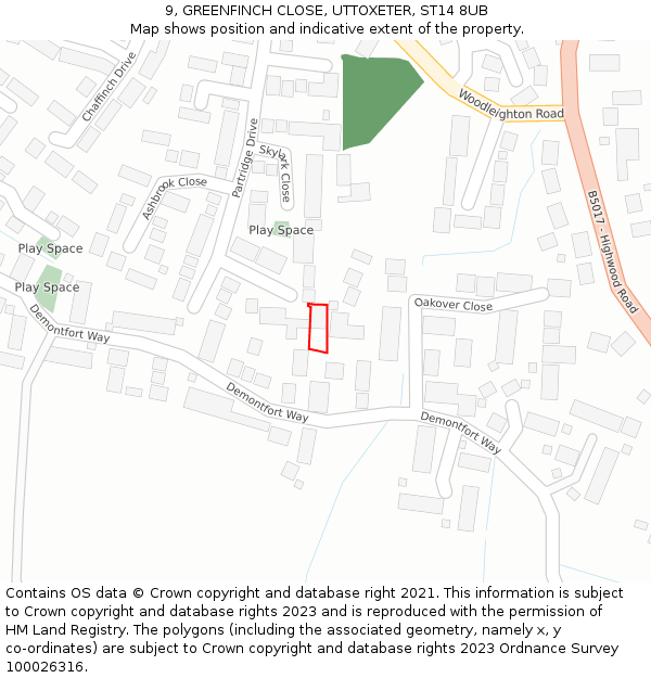 9, GREENFINCH CLOSE, UTTOXETER, ST14 8UB: Location map and indicative extent of plot