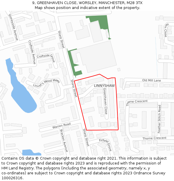 9, GREENHAVEN CLOSE, WORSLEY, MANCHESTER, M28 3TX: Location map and indicative extent of plot
