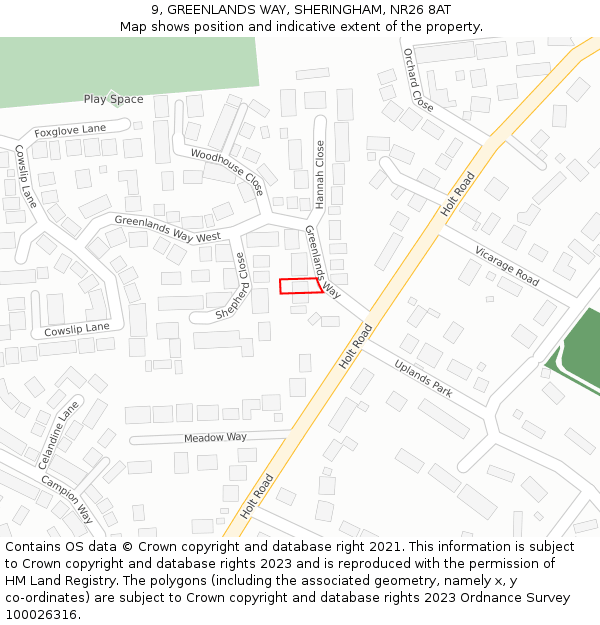 9, GREENLANDS WAY, SHERINGHAM, NR26 8AT: Location map and indicative extent of plot