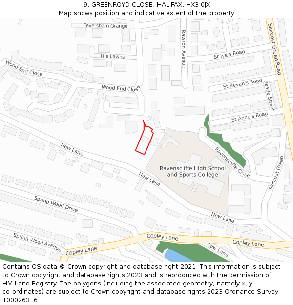 9, GREENROYD CLOSE, HALIFAX, HX3 0JX: Location map and indicative extent of plot