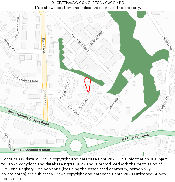 9, GREENWAY, CONGLETON, CW12 4PS: Location map and indicative extent of plot