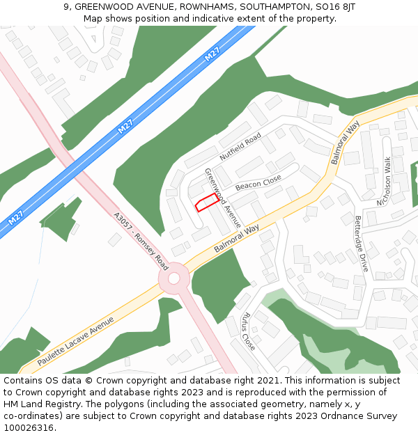 9, GREENWOOD AVENUE, ROWNHAMS, SOUTHAMPTON, SO16 8JT: Location map and indicative extent of plot