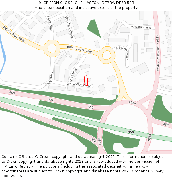 9, GRIFFON CLOSE, CHELLASTON, DERBY, DE73 5PB: Location map and indicative extent of plot