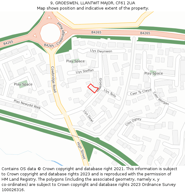 9, GROESWEN, LLANTWIT MAJOR, CF61 2UA: Location map and indicative extent of plot