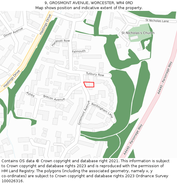9, GROSMONT AVENUE, WORCESTER, WR4 0RD: Location map and indicative extent of plot