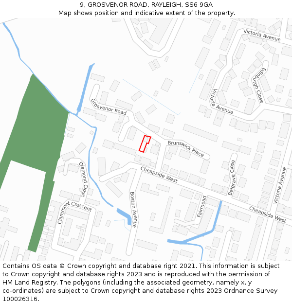 9, GROSVENOR ROAD, RAYLEIGH, SS6 9GA: Location map and indicative extent of plot
