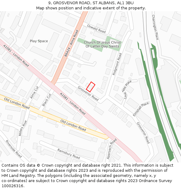 9, GROSVENOR ROAD, ST ALBANS, AL1 3BU: Location map and indicative extent of plot
