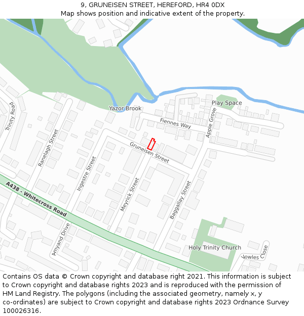 9, GRUNEISEN STREET, HEREFORD, HR4 0DX: Location map and indicative extent of plot