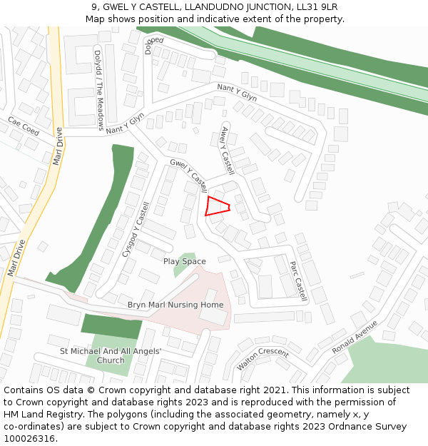 9, GWEL Y CASTELL, LLANDUDNO JUNCTION, LL31 9LR: Location map and indicative extent of plot