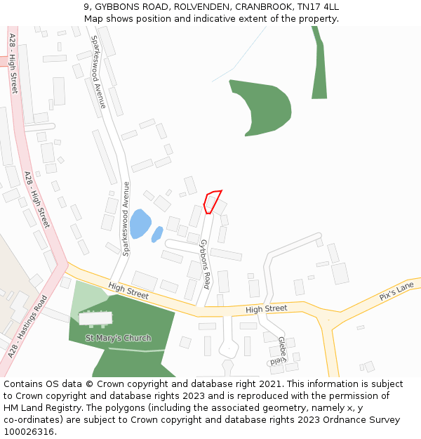 9, GYBBONS ROAD, ROLVENDEN, CRANBROOK, TN17 4LL: Location map and indicative extent of plot