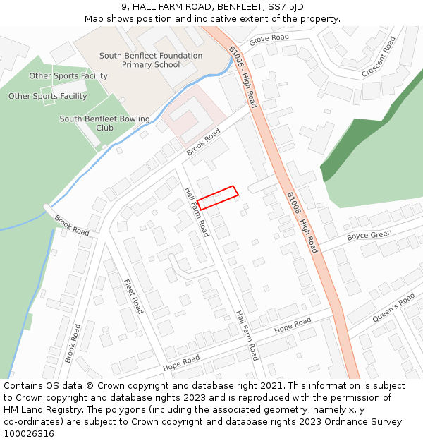 9, HALL FARM ROAD, BENFLEET, SS7 5JD: Location map and indicative extent of plot