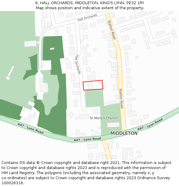 9, HALL ORCHARDS, MIDDLETON, KING'S LYNN, PE32 1RY: Location map and indicative extent of plot