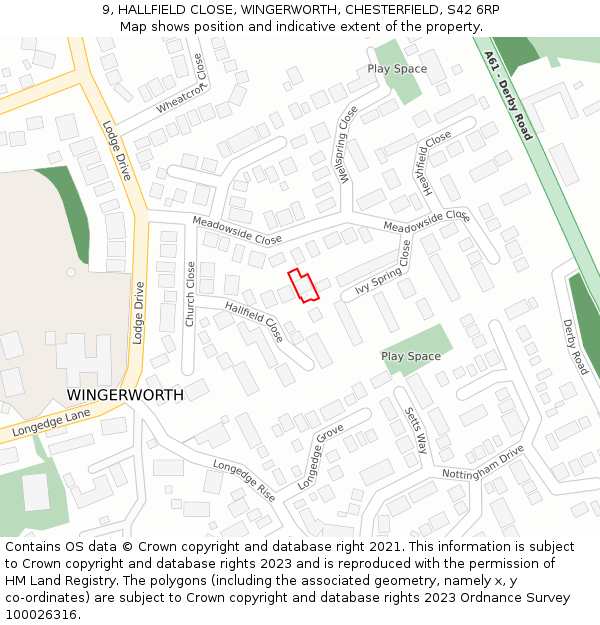 9, HALLFIELD CLOSE, WINGERWORTH, CHESTERFIELD, S42 6RP: Location map and indicative extent of plot