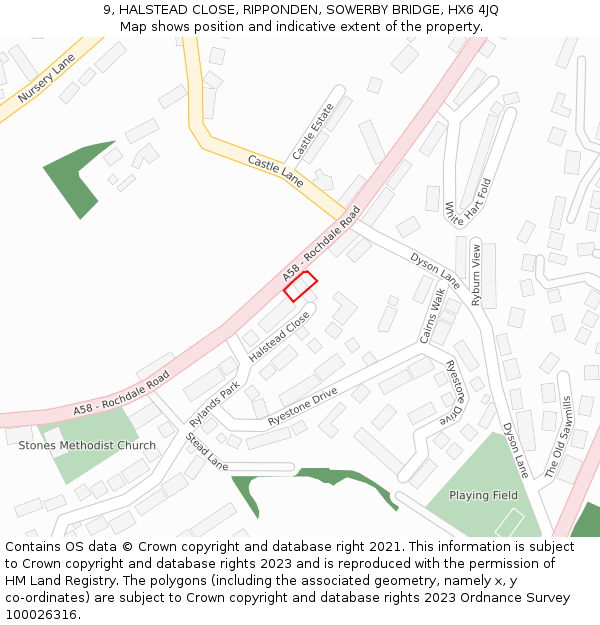 9, HALSTEAD CLOSE, RIPPONDEN, SOWERBY BRIDGE, HX6 4JQ: Location map and indicative extent of plot