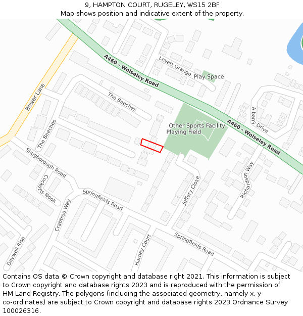 9, HAMPTON COURT, RUGELEY, WS15 2BF: Location map and indicative extent of plot