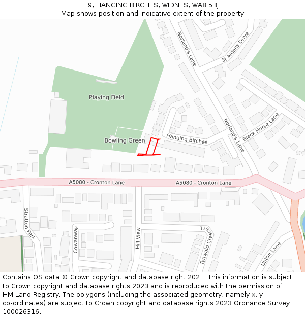 9, HANGING BIRCHES, WIDNES, WA8 5BJ: Location map and indicative extent of plot