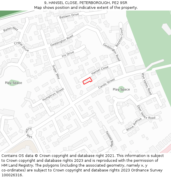 9, HANSEL CLOSE, PETERBOROUGH, PE2 9SR: Location map and indicative extent of plot