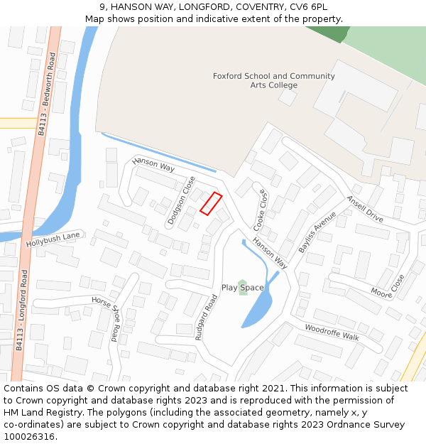 9, HANSON WAY, LONGFORD, COVENTRY, CV6 6PL: Location map and indicative extent of plot