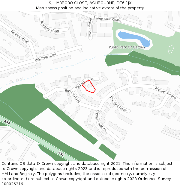 9, HARBORO CLOSE, ASHBOURNE, DE6 1JX: Location map and indicative extent of plot