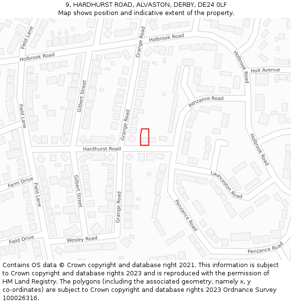 9, HARDHURST ROAD, ALVASTON, DERBY, DE24 0LF: Location map and indicative extent of plot