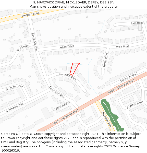 9, HARDWICK DRIVE, MICKLEOVER, DERBY, DE3 9BN: Location map and indicative extent of plot