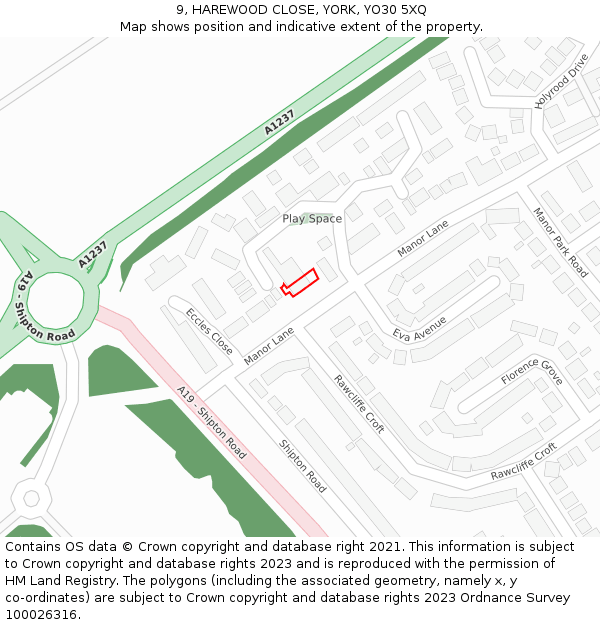 9, HAREWOOD CLOSE, YORK, YO30 5XQ: Location map and indicative extent of plot