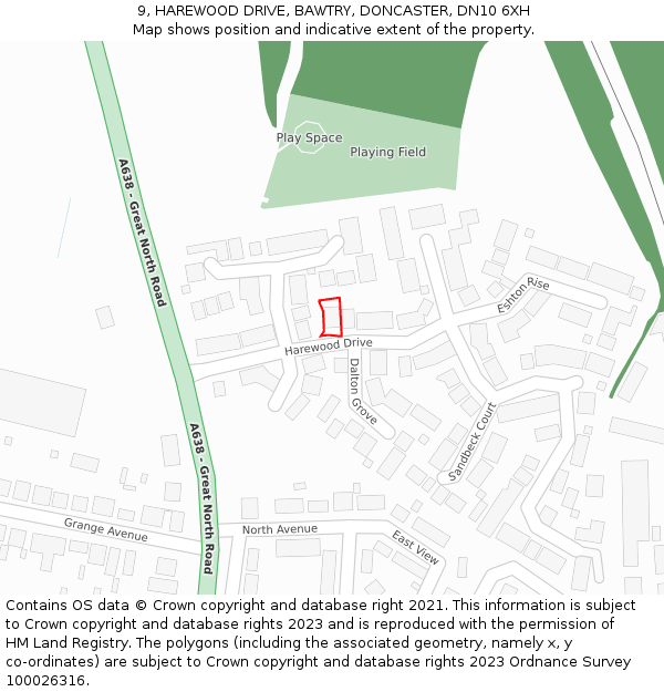 9, HAREWOOD DRIVE, BAWTRY, DONCASTER, DN10 6XH: Location map and indicative extent of plot