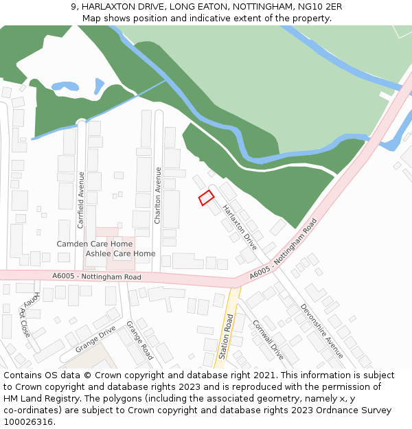 9, HARLAXTON DRIVE, LONG EATON, NOTTINGHAM, NG10 2ER: Location map and indicative extent of plot