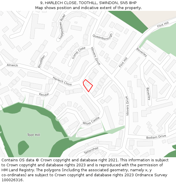 9, HARLECH CLOSE, TOOTHILL, SWINDON, SN5 8HP: Location map and indicative extent of plot