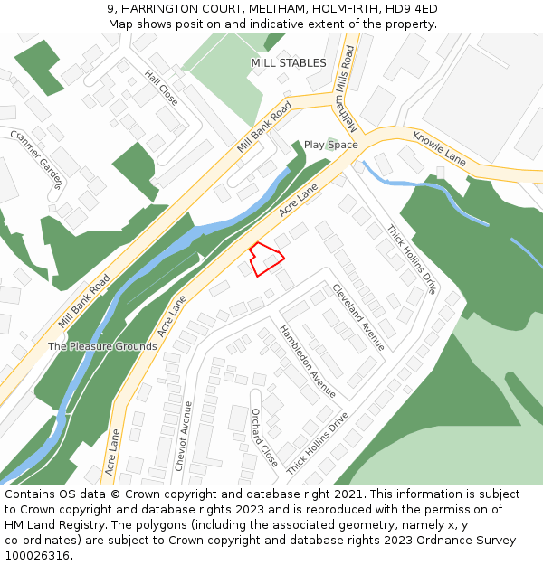 9, HARRINGTON COURT, MELTHAM, HOLMFIRTH, HD9 4ED: Location map and indicative extent of plot