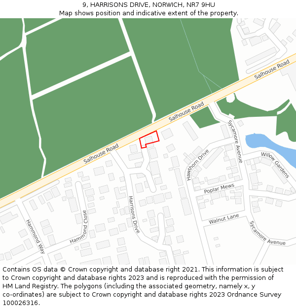 9, HARRISONS DRIVE, NORWICH, NR7 9HU: Location map and indicative extent of plot