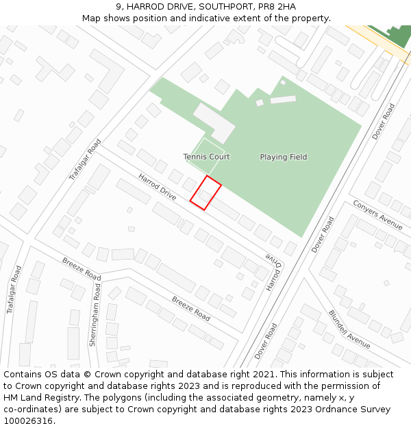 9, HARROD DRIVE, SOUTHPORT, PR8 2HA: Location map and indicative extent of plot