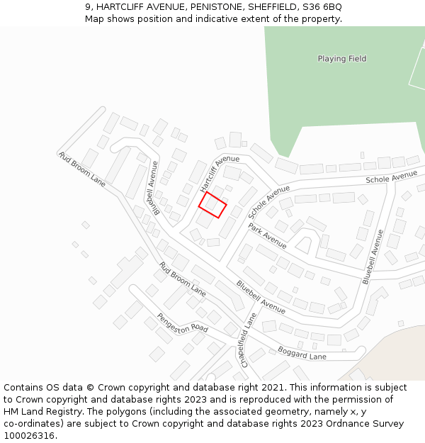 9, HARTCLIFF AVENUE, PENISTONE, SHEFFIELD, S36 6BQ: Location map and indicative extent of plot