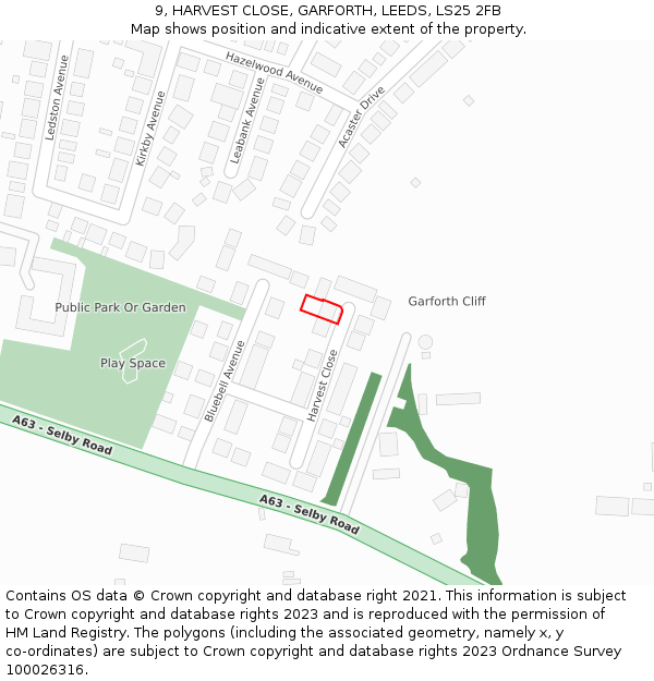 9, HARVEST CLOSE, GARFORTH, LEEDS, LS25 2FB: Location map and indicative extent of plot