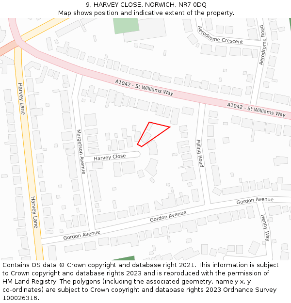 9, HARVEY CLOSE, NORWICH, NR7 0DQ: Location map and indicative extent of plot