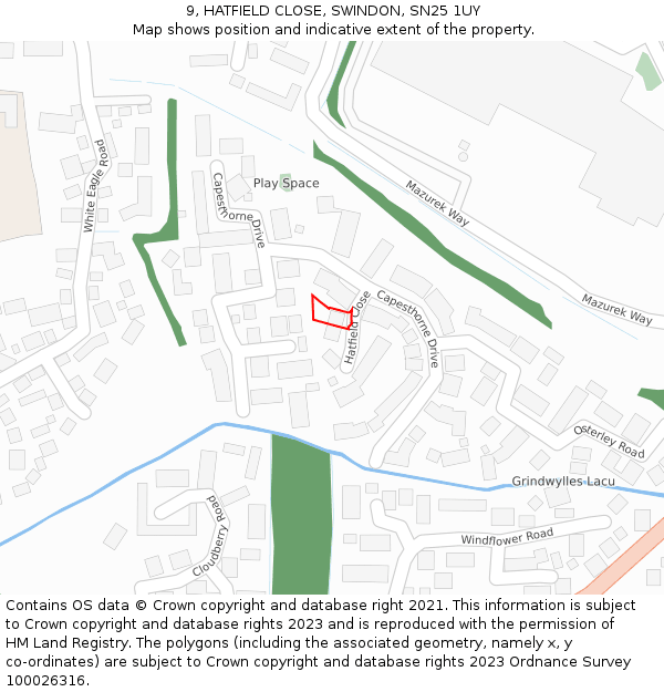 9, HATFIELD CLOSE, SWINDON, SN25 1UY: Location map and indicative extent of plot