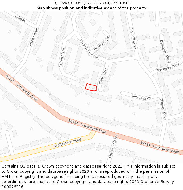 9, HAWK CLOSE, NUNEATON, CV11 6TG: Location map and indicative extent of plot