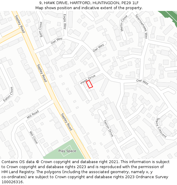 9, HAWK DRIVE, HARTFORD, HUNTINGDON, PE29 1LF: Location map and indicative extent of plot