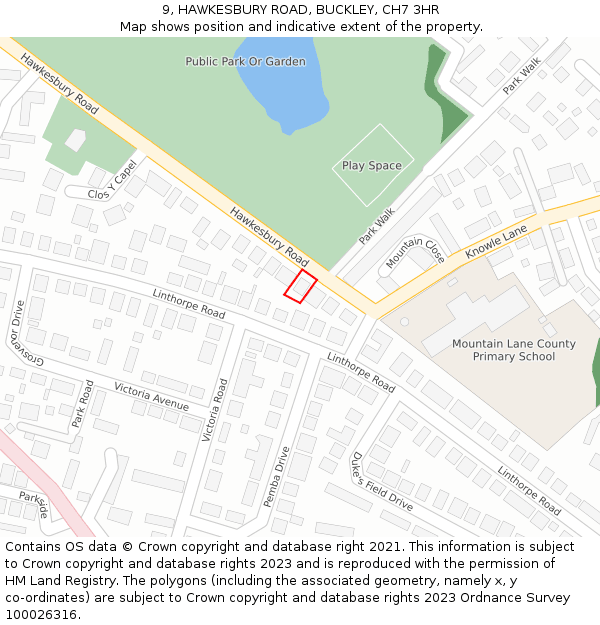 9, HAWKESBURY ROAD, BUCKLEY, CH7 3HR: Location map and indicative extent of plot